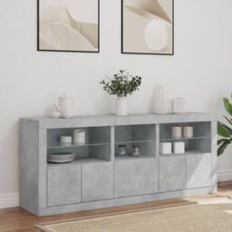 Berkfield Home Sideboard with LED Lights Concrete Grey 162x37x67 cm - Size: 162 x 37 x 67 cm - thumbnail 3