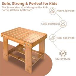 Nordara Heavy Duty Bamboo Multi Purpose Step Stool & Seat with Storage Shelf in Natural - thumbnail 3