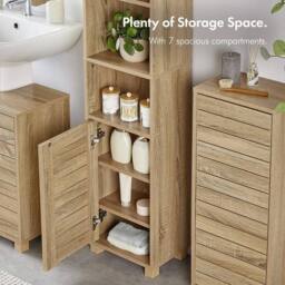 Havendro Tall Bathroom Cabinet Oak Wood Effect Bathroom Tallboy Storage in Light Oak - thumbnail 3