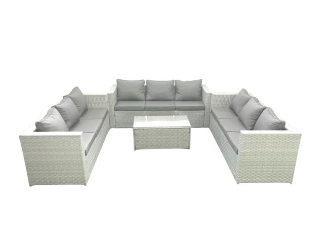Fimous Rattan Garden Outdoor Furniture Set 9 Seater Garden Sofa Coffee Table Set Light Grey Mixed - image 1