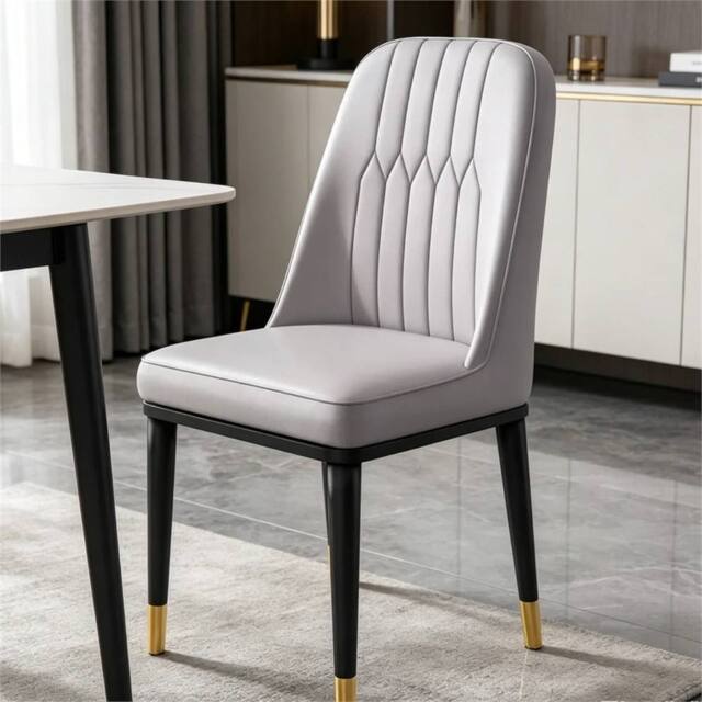 Nordara Set of 6 Grey Faux Leather Dining Chairs, Metal Legs for Home Kitchen - Size: 120 cm x 60 cm - image 1