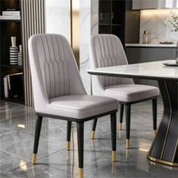 Nordara Set of 6 Grey Faux Leather Dining Chairs, Metal Legs for Home Kitchen - Size: 120 cm x 60 cm - thumbnail 6