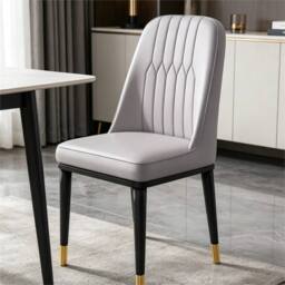 Nordara Set of 6 Grey Faux Leather Dining Chairs, Metal Legs for Home Kitchen - Size: 120 cm x 60 cm
