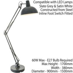 1.7m Adjustable Swing Arm Floor Lamp SLATE GREY Free Standing Living Room Light - thumbnail 3