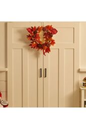 Living and Home Halloween Thanksgiving Fall Maple Leaf Pumpkin Wreath Artificial Wreath Front Door Decoration in Red - thumbnail 5