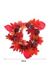 Living and Home Halloween Thanksgiving Fall Maple Leaf Pumpkin Wreath Artificial Wreath Front Door Decoration in Red - thumbnail 6