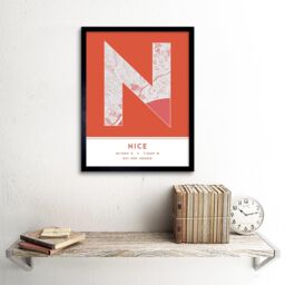 "Wee Blue Coo Wall Art Print Nice France City Map Modern Typography Stylish Letter Framed Word in Orange - Size: W12"" x H16""" - thumbnail 2