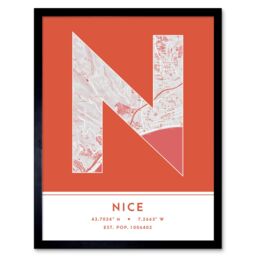 "Wee Blue Coo Wall Art Print Nice France City Map Modern Typography Stylish Letter Framed Word in Orange - Size: W12"" x H16""" - thumbnail 1