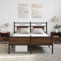 Berkfield Home Bed Frame without Mattress Brown Oak 140x200 cm Engineered Wood - thumbnail 4