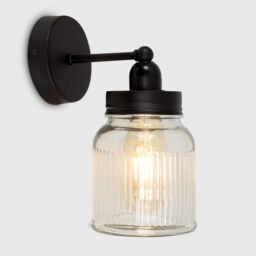 ValueLights Cambourne Ribbed Black Indoor Wall Lantern with 4w LED Bulb - thumbnail 2