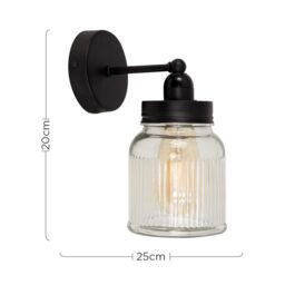 ValueLights Cambourne Ribbed Black Indoor Wall Lantern with 4w LED Bulb - thumbnail 3