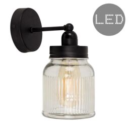 ValueLights Cambourne Ribbed Black Indoor Wall Lantern with 4w LED Bulb - thumbnail 1