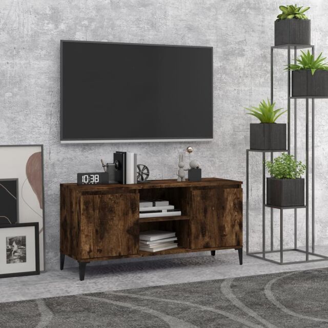 Berkfield Home TV Cabinet with Metal Legs Smoked Oak 103.5x35x50 cm in Brown - image 1