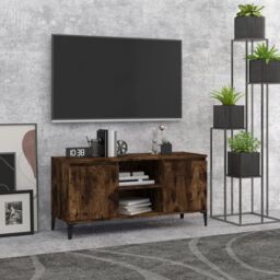 Berkfield Home TV Cabinet with Metal Legs Smoked Oak 103.5x35x50 cm in Brown - thumbnail 1