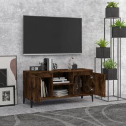Berkfield Home TV Cabinet with Metal Legs Smoked Oak 103.5x35x50 cm in Brown - thumbnail 3