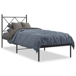 Berkfield Home Metal Bed Frame without Mattress with Headboard Black 80x200cm - Size: 80x200 cm - thumbnail 2