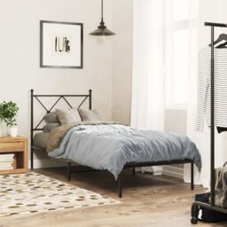 Berkfield Home Metal Bed Frame without Mattress with Headboard Black 80x200cm - Size: 80x200 cm - thumbnail 1