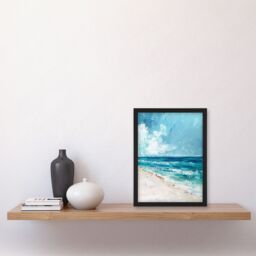 "Artery8 Ocean Waves on Sandy White Beach Oil Painting Framed Art Print in Blue - Size: W12"" x H16""" - thumbnail 4