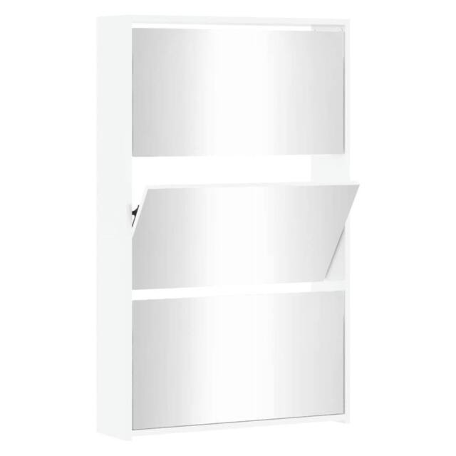 Berkfield Home Shoe Cabinet with Mirror 3-Layer High Gloss White 63x17x102.5 cm - image 1