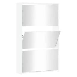 Berkfield Home Shoe Cabinet with Mirror 3-Layer High Gloss White 63x17x102.5 cm