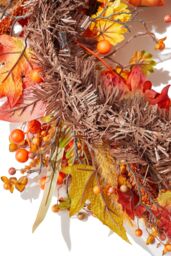 Living and Home 50cm Halloween Artificial Pumpkin Berry String Maple Leaf PVC Decorative Wreath in Orange - thumbnail 8