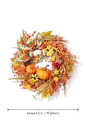 Living and Home 50cm Halloween Artificial Pumpkin Berry String Maple Leaf PVC Decorative Wreath in Orange - thumbnail 3