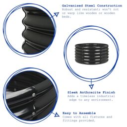 Harbour Housewares Raised Garden Bed - Round Bottomless Galvanised Steel Planter 120 x 45cm in Black - Size: 120 x 45 cm - thumbnail 2