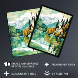 Artery8 Lake Bled Artwork Orange Green 17th Century Church On Slovenia Island Reflecting On Turquoise Water Large Wall Unframed Art Poster Print - thumbnail 2