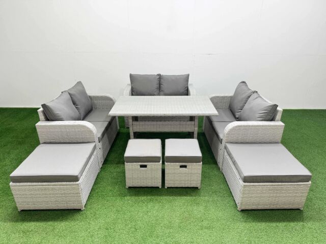 Fimous PE Rattan Lounge Sofa Set 10 Seater Outdoor Garden Furniture Set in Light Grey - image 1