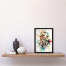 Artery8 Abstract Geometric Fractal Shapes Modern Watercolour Painting Artwork Framed Wall Art Print A4 in Black - thumbnail 2