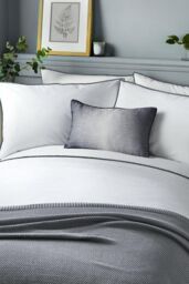 Serene 'Pom Pom' Embellished Trim Duvet Cover Set in Grey - Size: Double - thumbnail 1