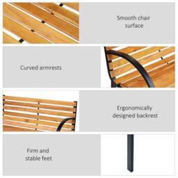 Nordara 2 Seater Garden Bench Metal Frame Wooden in Brown - Size: 100 cm x 60 cm - thumbnail 5
