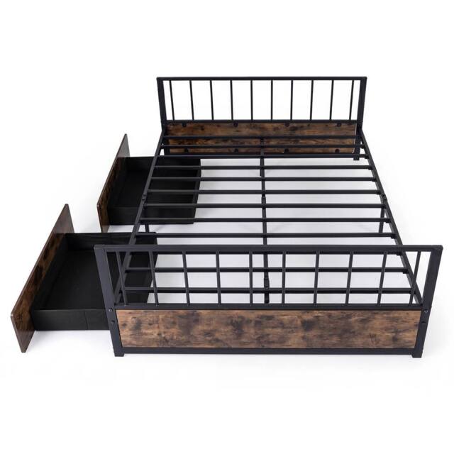 Costway Industrial Platform Bed with Headboard & Footboard in Brown - image 1