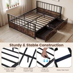 Costway Industrial Platform Bed with Headboard & Footboard in Brown - thumbnail 8