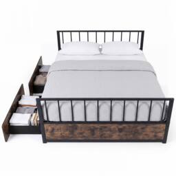 Costway Industrial Platform Bed with Headboard & Footboard in Brown - thumbnail 4