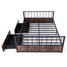 Costway Industrial Platform Bed with Headboard & Footboard in Brown
