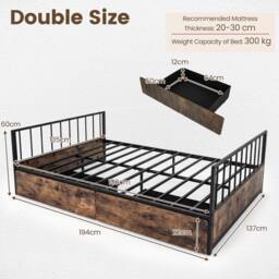 Costway Industrial Platform Bed with Headboard & Footboard in Brown - thumbnail 2