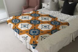 Benjamin Tate Design Rust Orange With Gray Navy Blue & Beige Blanket in Natural - Size: 120 cm x 150 cm - thumbnail 3