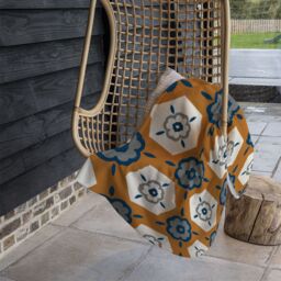 Benjamin Tate Design Rust Orange With Gray Navy Blue & Beige Blanket in Natural - Size: 120 cm x 150 cm - thumbnail 4
