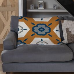 Benjamin Tate Design Rust Orange With Gray Navy Blue & Beige Blanket in Natural - Size: 120 cm x 150 cm - thumbnail 2