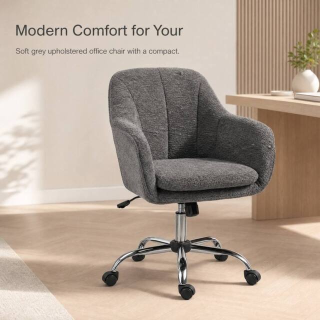 STILVORA Grey Velvet-Feel Office Chair with Rocking Motion - image 1