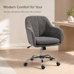 STILVORA Grey Velvet-Feel Office Chair with Rocking Motion - thumbnail 1