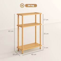 HOMCOM 3-Tier Slim End Table, Tool-Free Assembly, Natural Wood Finish - thumbnail 3