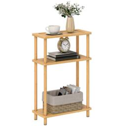 HOMCOM 3-Tier Slim End Table, Tool-Free Assembly, Natural Wood Finish - thumbnail 2