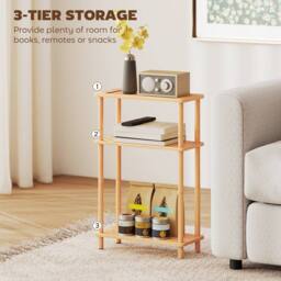 HOMCOM 3-Tier Slim End Table, Tool-Free Assembly, Natural Wood Finish - thumbnail 5