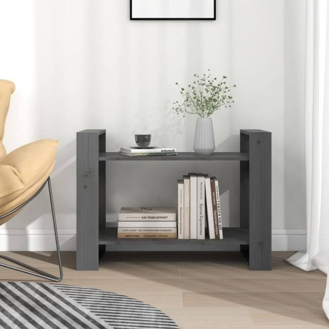 Berkfield Home Beautiful Book Cabinet/Room Divider Grey 80x35x56.5 cm Solid Wood Pine - image 1
