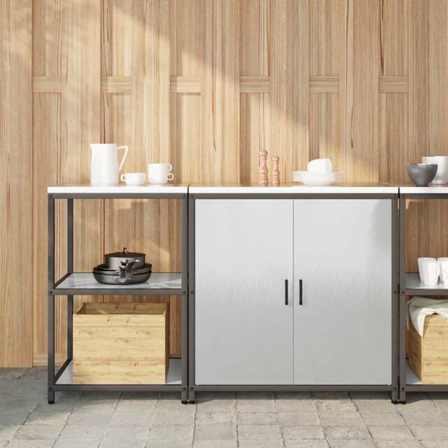 Berkfield Home with Shelf with Storage Adjustable 2 pcs Stainless steel in Silver - image 1