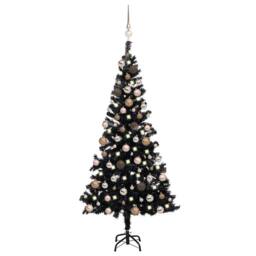 Berkfield Home Beautiful Artificial Pre-lit Christmas Tree with Ball Set Black 1 - thumbnail 2