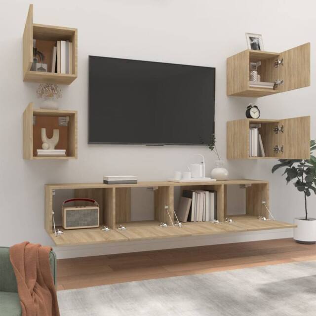 Berkfield Home Classic 6 Piece TV Cabinet Set Sonoma Oak Engineered Wood in Light Brown - image 1