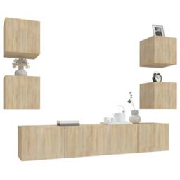 Berkfield Home Classic 6 Piece TV Cabinet Set Sonoma Oak Engineered Wood in Light Brown - thumbnail 4